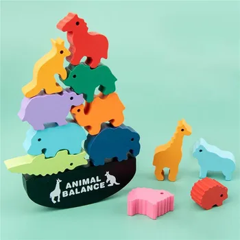 2023 Montessori Animale Din Lemn Echilibru Blocuri Jocuri Dinozaur Jucărie De Învățământ Stivuire Bloc Mare Clădire De Lemn Jucărie Baieti