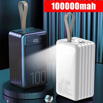 Banca de putere 100000mAh Încărcător Portabil 4 Ieșire USB LED Lumina Poverbank Acumulator Extern Powerbank Pentru iPhone 12 Xiaomi 9 Samsung