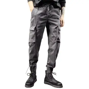 Barbati Pantaloni Culoare Solidă Elastic Talie Multi Buzunare Fundul Cordon Pantaloni Streetwear