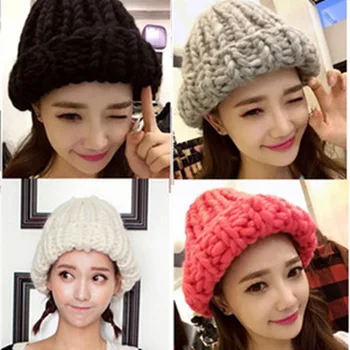 BomHCS Coreean Termică Fire Groase Lucrate Manual Pentru Femei Tricotate Pălărie De Iarnă Caldă Slouch Beanie Capace Rulati