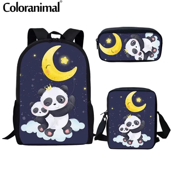 Coloranimal Nouă Tendință Adolescent Panza de Sac de Școală Drăguț Panda Familie și Luna de Design de Desene animate pentru Copii Rucsac Set de Carte mochila