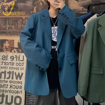Coreeană Sacou Stil de Moda pentru Bărbați de Culoare Solidă Business Casual Sacou Barbati Streetwear Liber Jachete