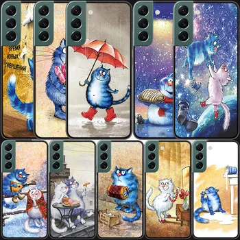 Culoare albastru desen Animat Cat de Telefon Pentru Samsung Galaxy A51 A71 5G A10S A20E A20S A30 A40 A50 A70 A50S A70S A21S A31 A41 A01 A11 A90 Cas
