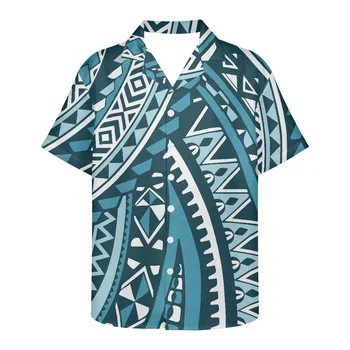 Cumagical Personalizate Logo-ul de Imprimare Tribale Albastru Vintage Polineziene Camasi Pentru Barbati cu Maneci Scurte Samoană Moda Barbati Tricouri