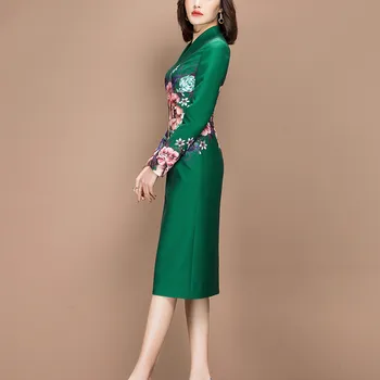 Femeile Primăvara anului 2020 Nou Elegant Verde cu Maneci Lungi Rochie Floral Midi Doamnelor Rochii Bodycon Vestidos NS477 KJ4022