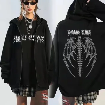 Fierbinte Y2k Femei de Epocă Gotică Streetwear Schelet de Imprimare Hanorace 90 Harajuku Supradimensionate Hip Hop Jacheta Zip-Up Hoodie Y2k Haine