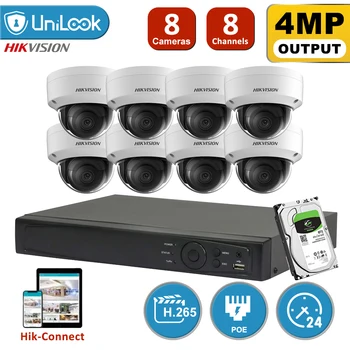 Hikvision Camera CCTV Sistem de 4MP POE IP Camera în aer liber 30m IR 8CH H. 265+ NVR Max.HDD 8TB Video Kit de Supraveghere DS-2CD2143G0-UI