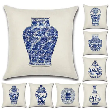 Lenjerie de pat Acoperă Pernă Albastru și alb Portelan Imprimat fețe de Pernă Canapea scaun Auto Casa Decora Stil Chinezesc talie Spate perna