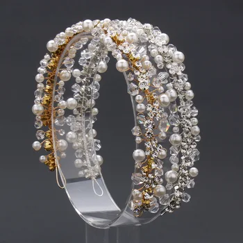 Noul manual cu margele stras pearl cristal de mireasa benzi de păr, încrustat perla coroanei de sex feminin nunta accesorii de par