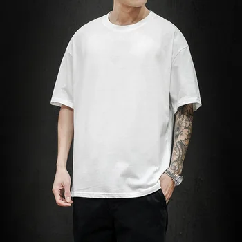 NR.2-7593 Barbati Tricou 2021 Moda Solid T Shirt Mens Supradimensionate Hip Hop Maneca Scurta Bumbac Casual Mens Streetwear Sus Tees