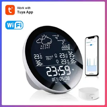 TUYA LCD Electronic Digital cu Senzor de Temperatură și Umiditate Metru Prognoza Meteo Calendar Monitor Interior Full-funcția de Ceas