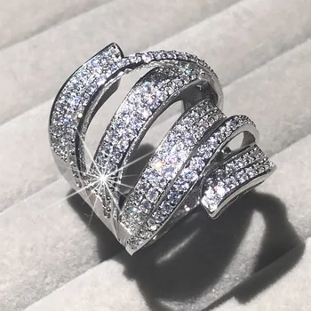 Vii Deget Inel Unic în Formă de Argint 925 Pave Plin Simulated Diamond Inele Cocktail pentru Femei Moda bijuterii