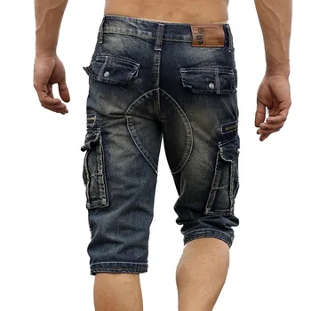 Vintage Moda pentru Barbati Cargo pantaloni Scurți din Denim cu mai Multe Buzunare Slim Fit Militare Blugi pantaloni Scurți pentru bărbați Spălat